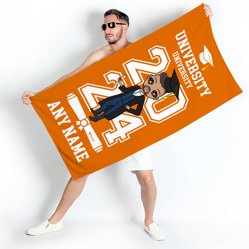 Mens Personalized Graduation Orange Varsity Beach Towel