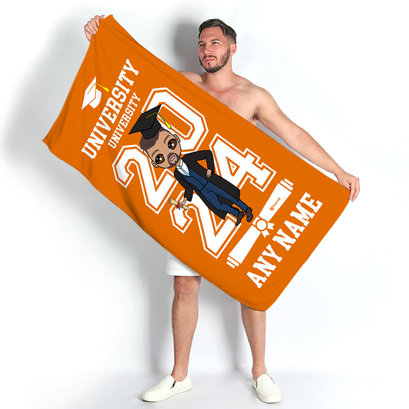 Mens Personalized Graduation Orange Varsity Beach Towel