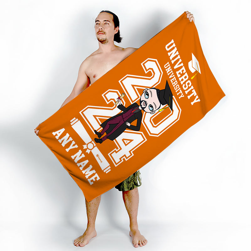 Mens Personalized Graduation Orange Varsity Beach Towel