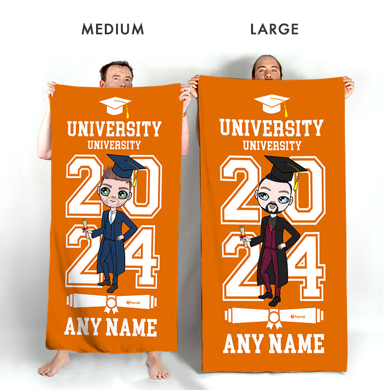Mens Personalized Graduation Orange Varsity Beach Towel
