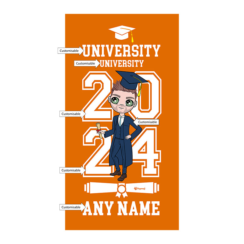 Mens Personalized Graduation Orange Varsity Beach Towel