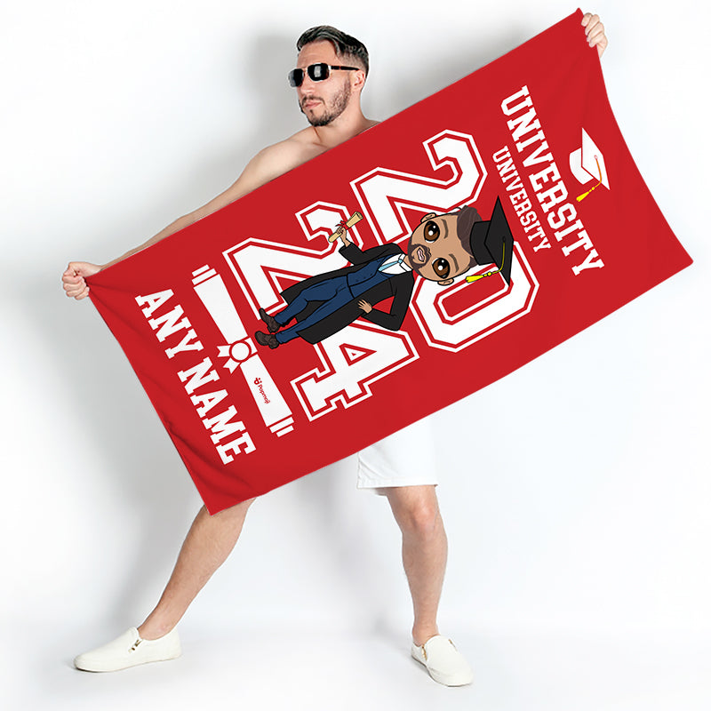 Mens Personalized Graduation Red Varsity Beach Towel