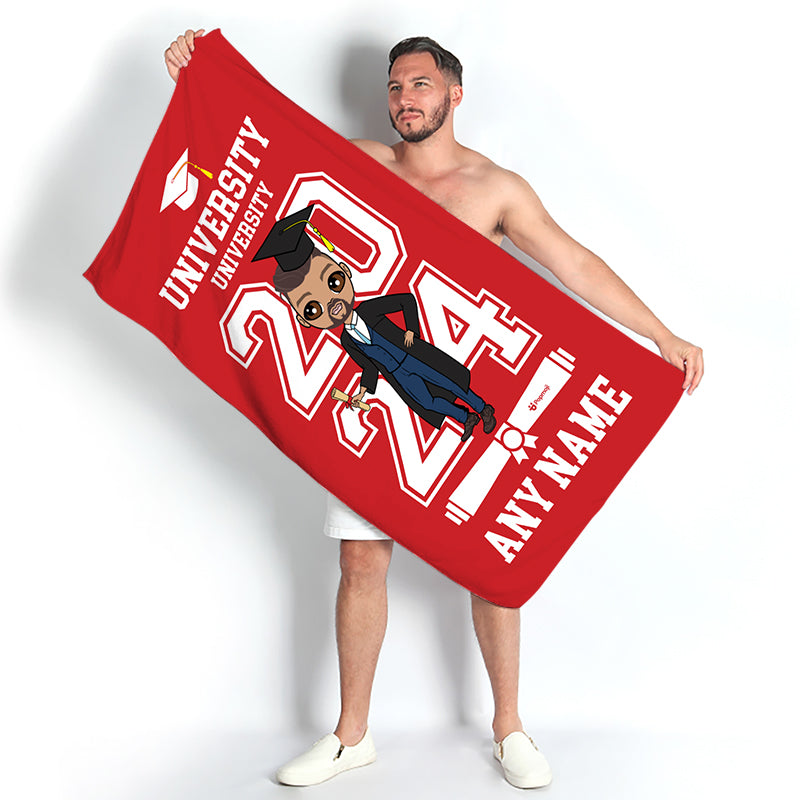 Mens Personalized Graduation Red Varsity Beach Towel