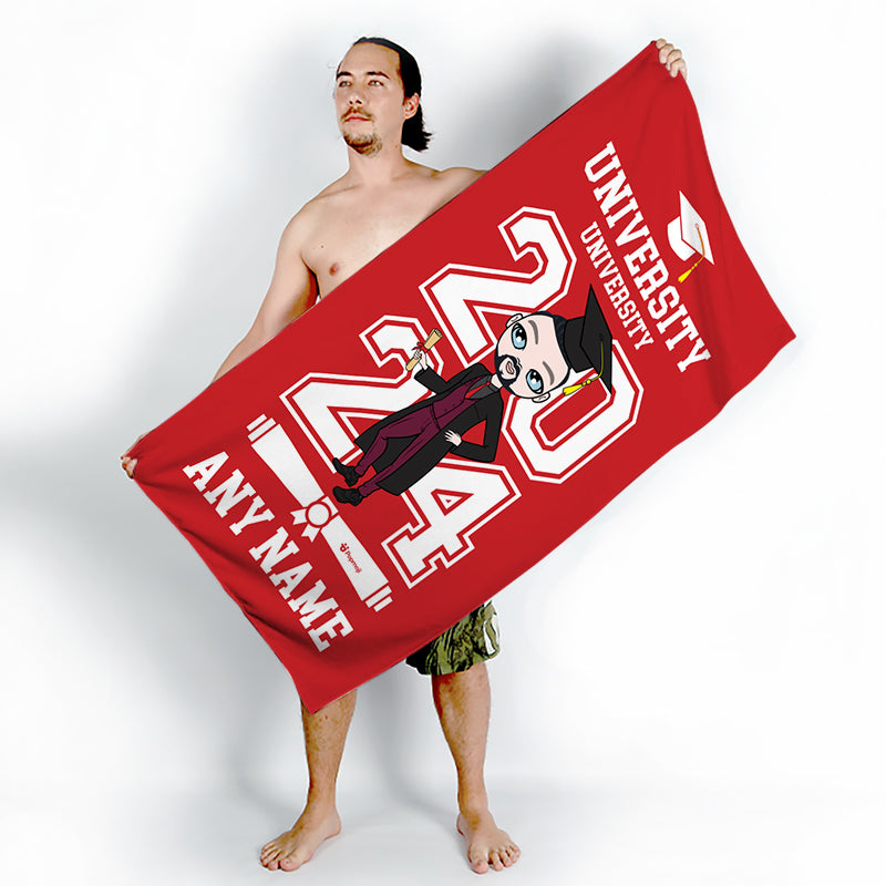 Mens Personalized Graduation Red Varsity Beach Towel