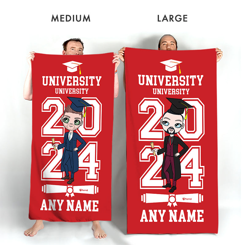 Mens Personalized Graduation Red Varsity Beach Towel