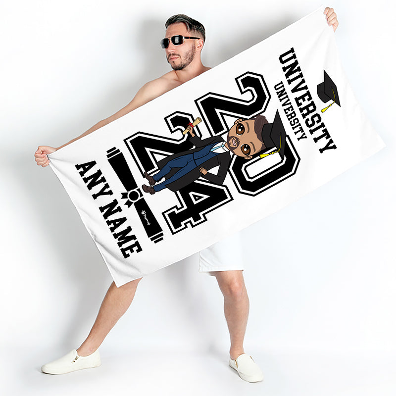 Mens Personalized Graduation White Varsity Beach Towel