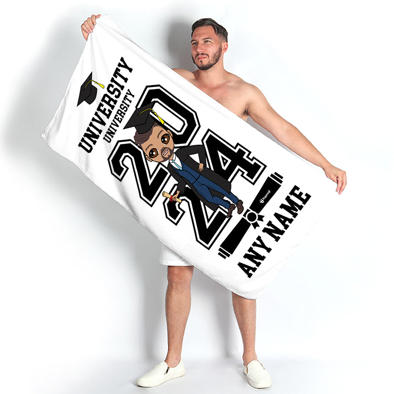 Mens Personalized Graduation White Varsity Beach Towel