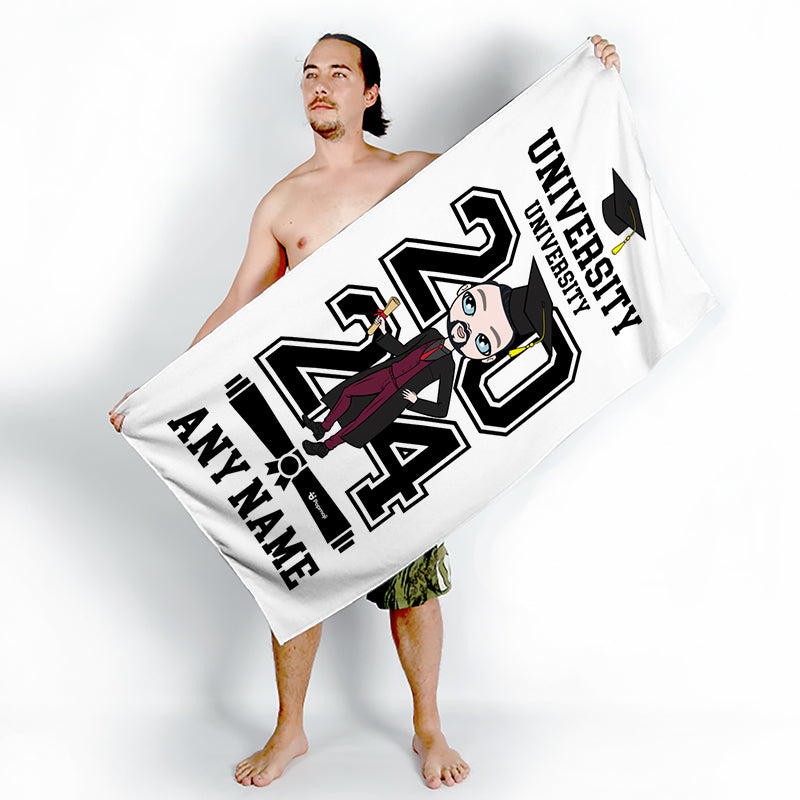 Mens Personalized Graduation White Varsity Beach Towel