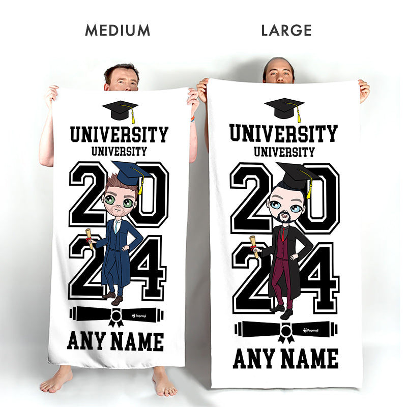 Mens Personalized Graduation White Varsity Beach Towel
