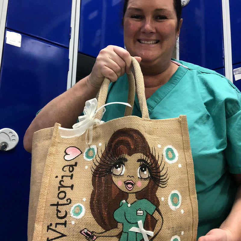 Womens Personalized Hand Painted Nurse Jute Bag - Large