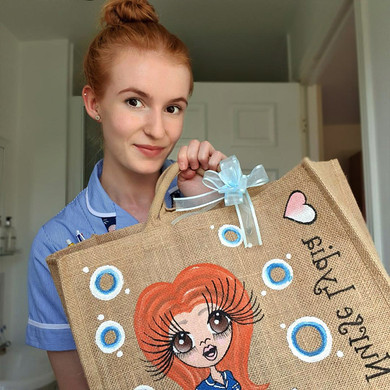 Womens Personalized Hand Painted Nurse Jute Bag - Large