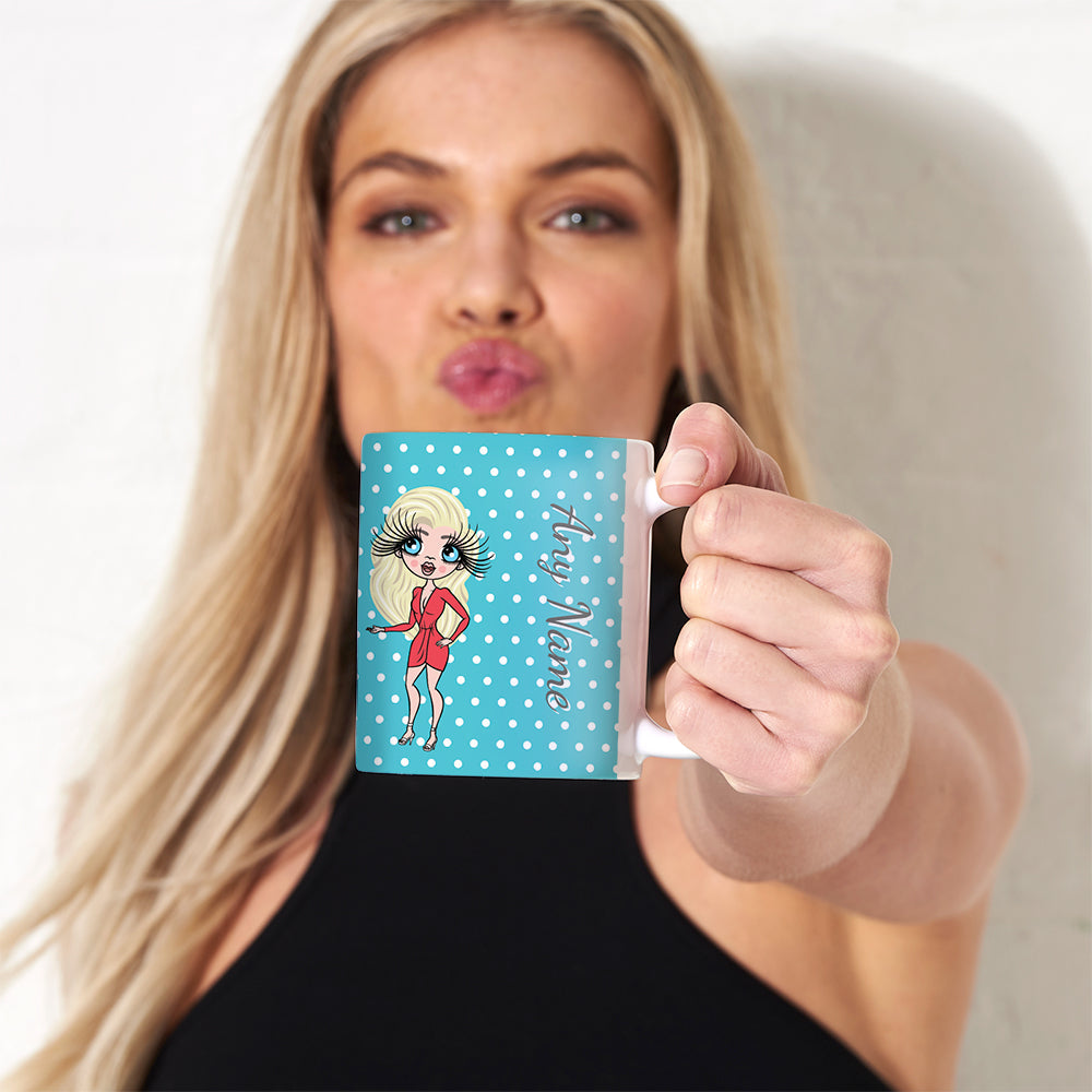 Womens Personalized Blue Polka Dot Mug