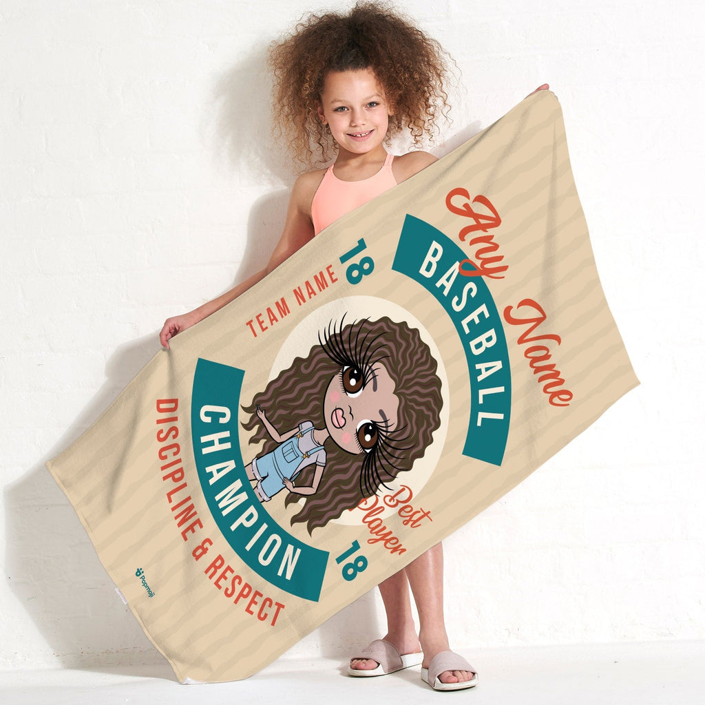 Girls Personalized Retro Baseball Beach Towel