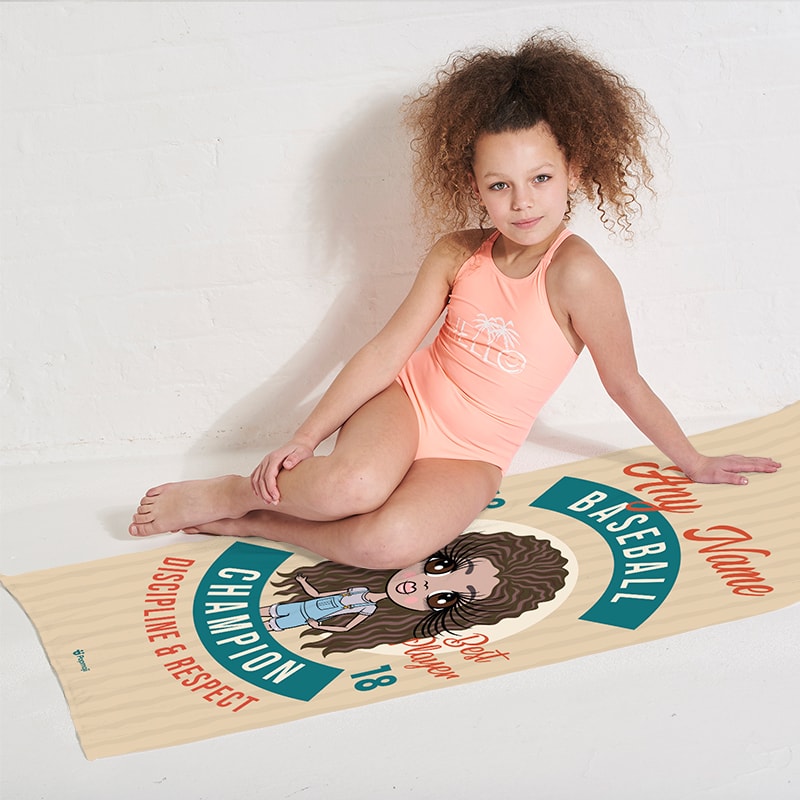 Girls Personalized Retro Baseball Beach Towel