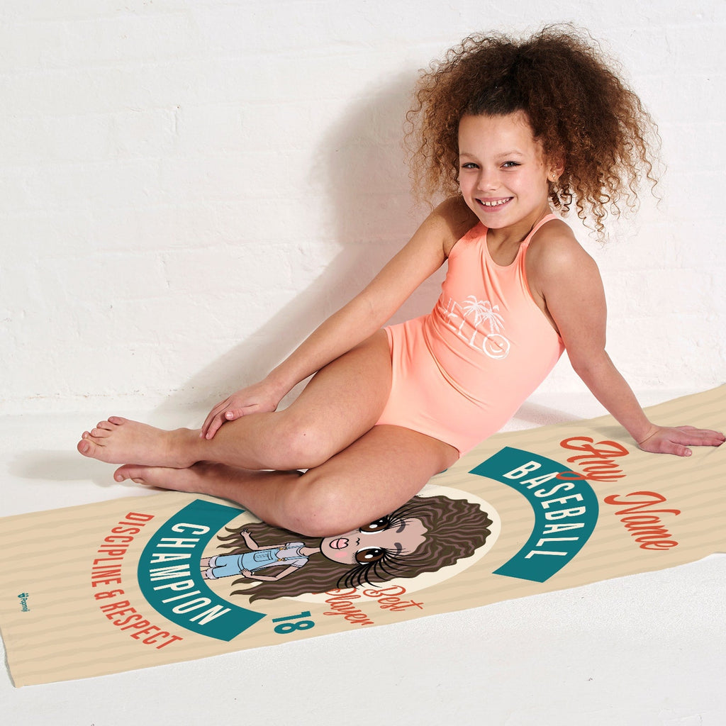 Girls Personalized Retro Baseball Beach Towel