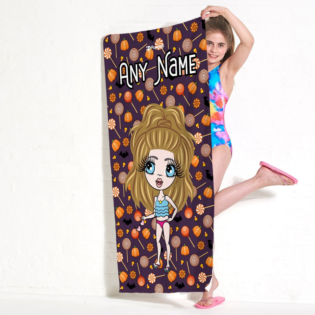 Girls Personalized Spooky Sweet Treats Beach Towel