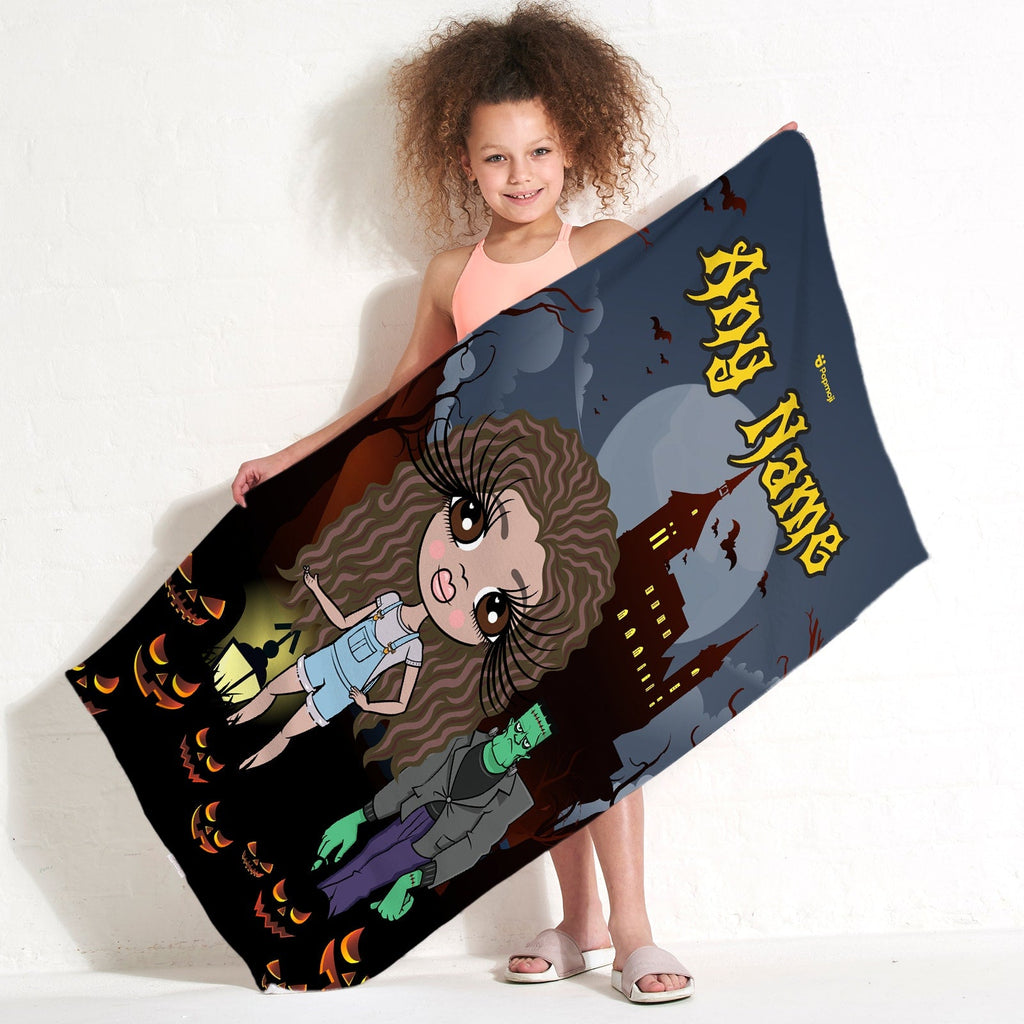 Girls Personalized Frankenstein's Castle Beach Towel