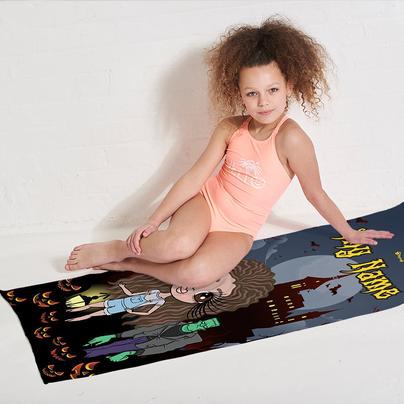 Girls Personalized Frankenstein's Castle Beach Towel