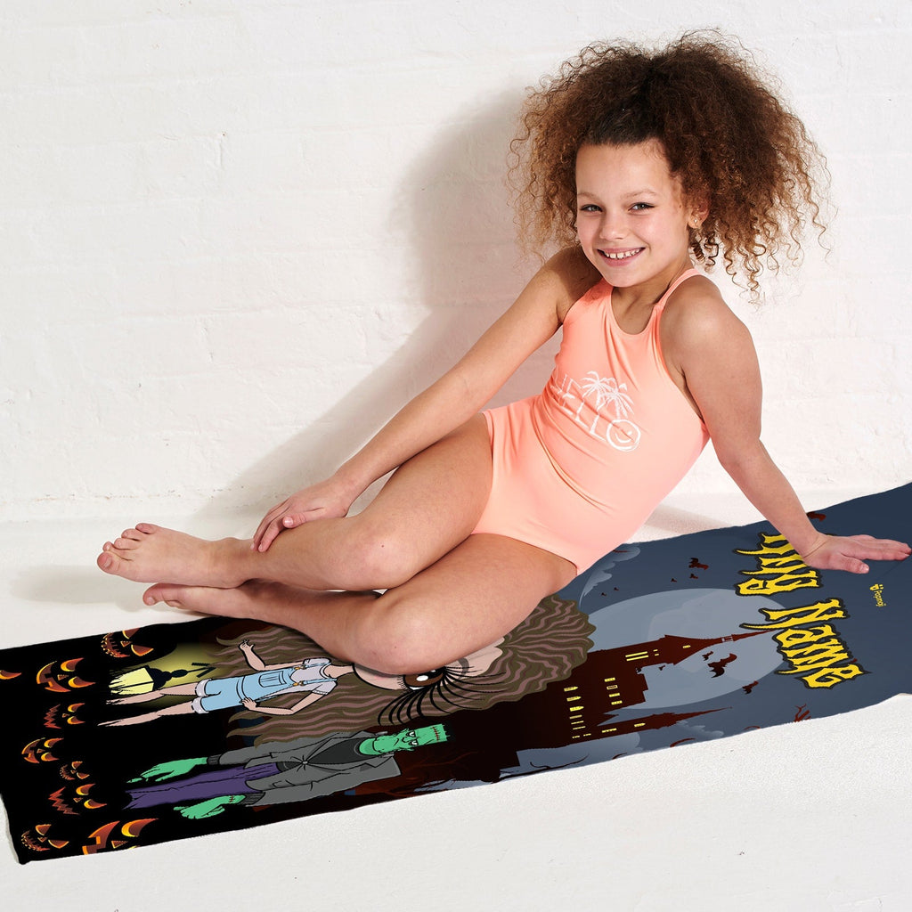 Girls Personalized Frankenstein's Castle Beach Towel