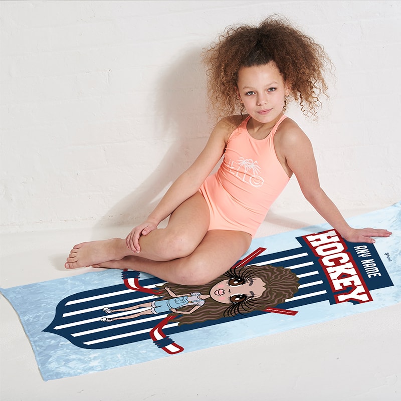 Girls Personalized Ice Hockey Emblem Beach Towel