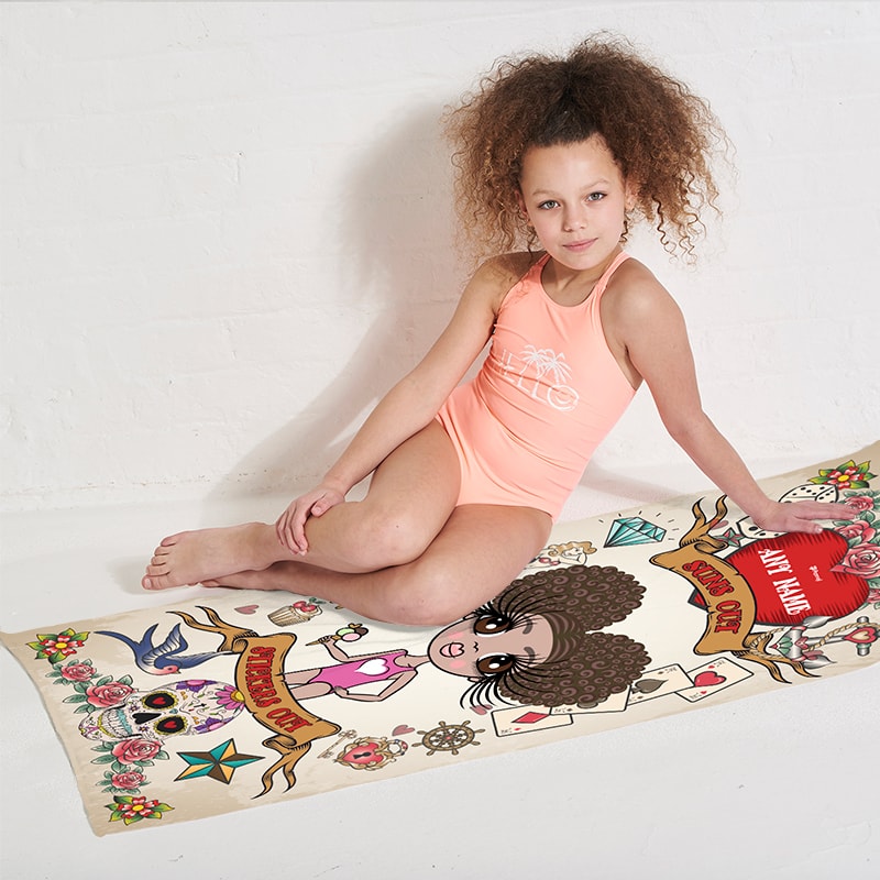 Girls Personalized Tattoo Beach Towel