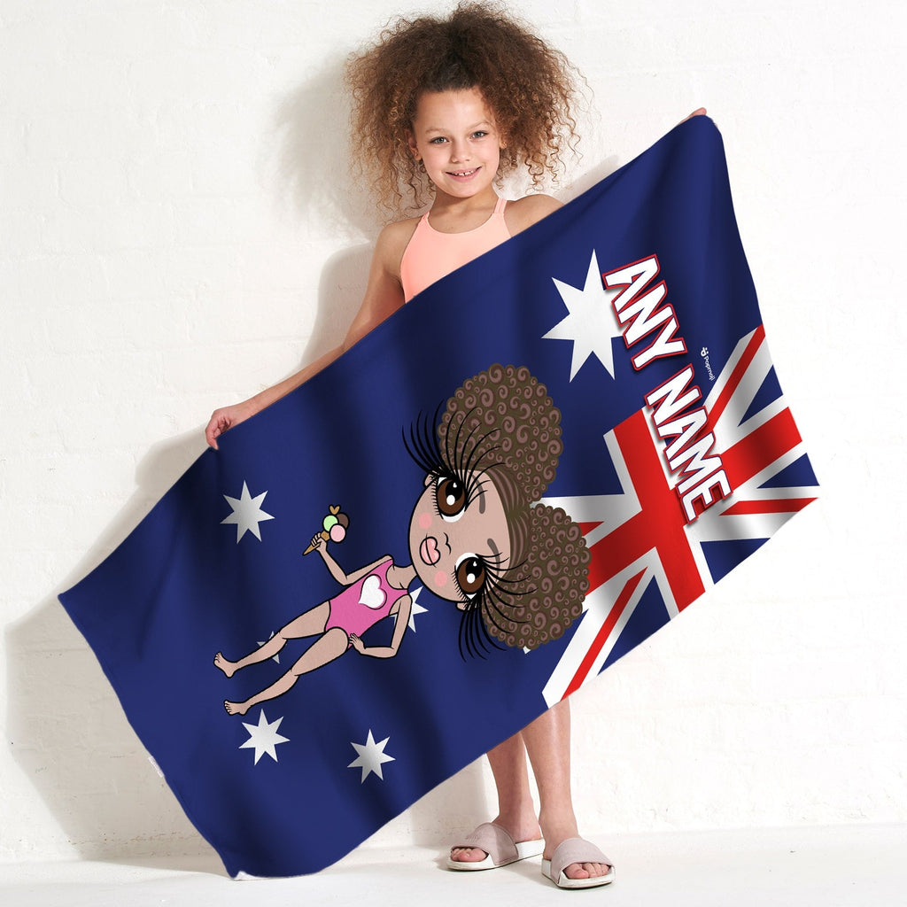 Girls Personalized Australia Flag Beach Towel