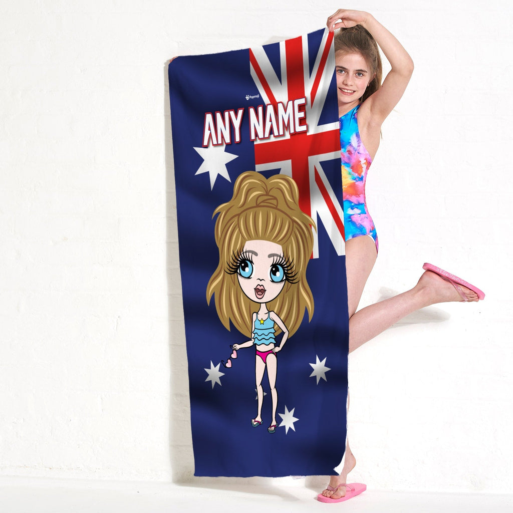 Girls Personalized Australia Flag Beach Towel