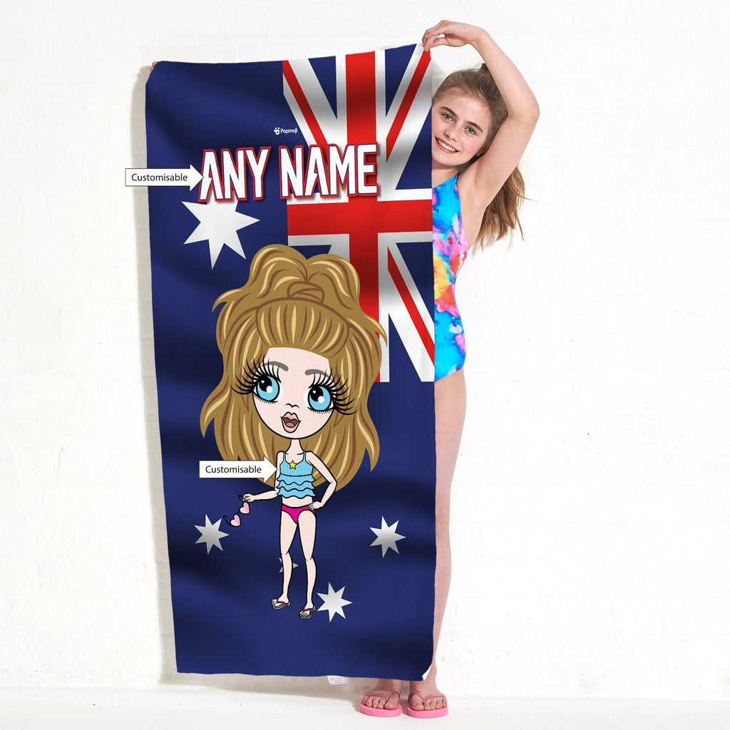 Girls Personalized Australia Flag Beach Towel