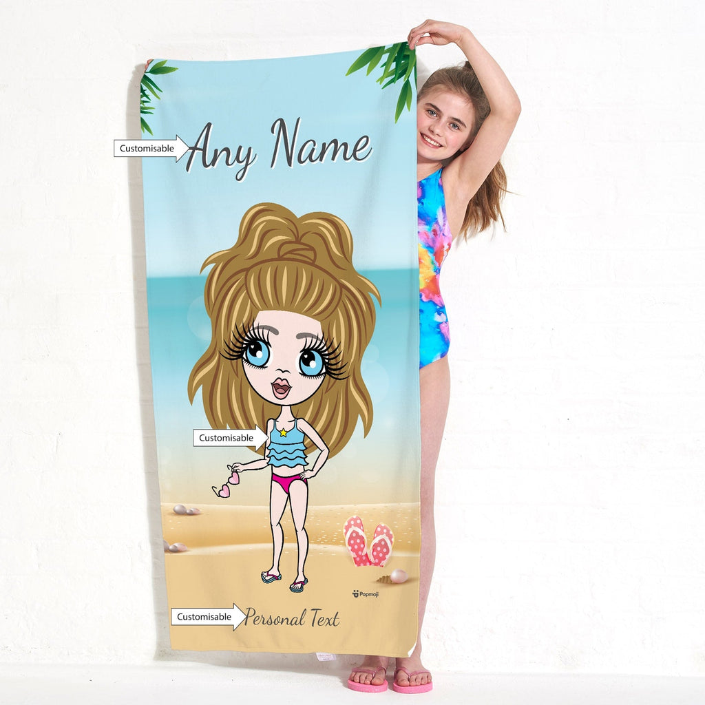 Girls Personalized Beach Print Beach Towel