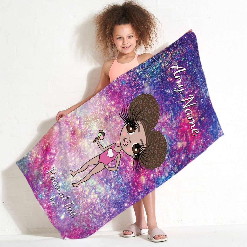 Girls Personalized Galaxy Sparkle Beach Towel