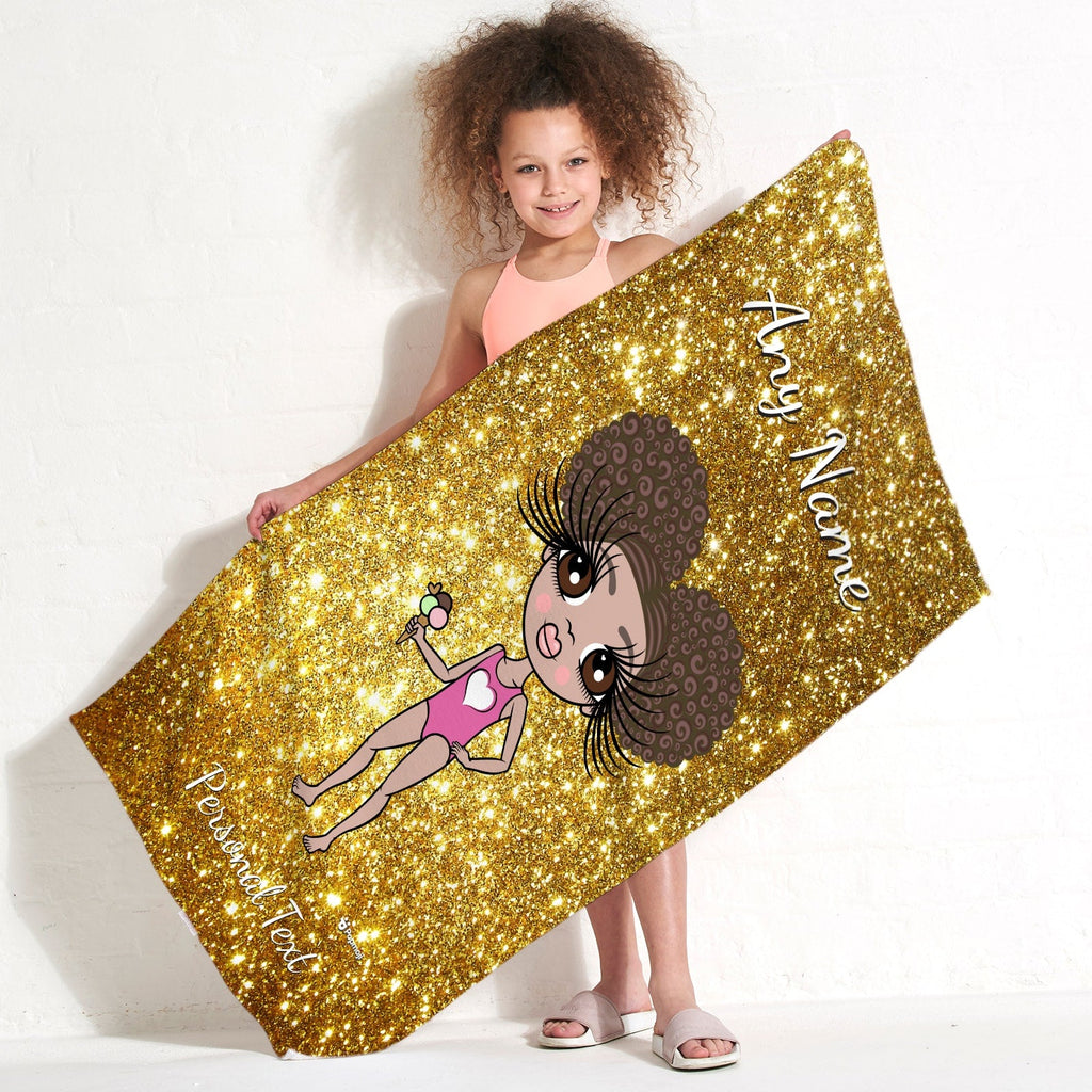 Girls Personalized Glitter Effect Beach Towel
