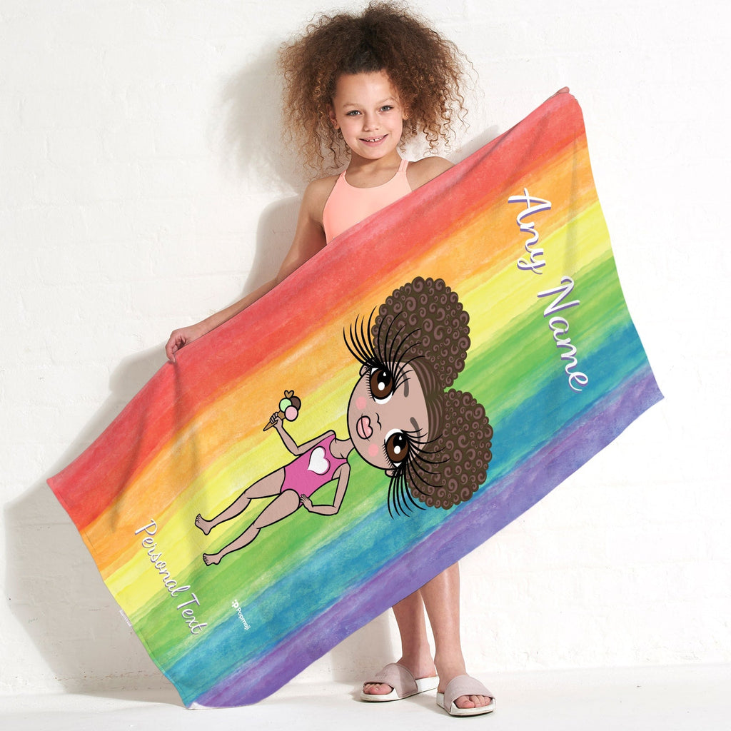 Girls Personalized Rainbow Fun Beach Towel