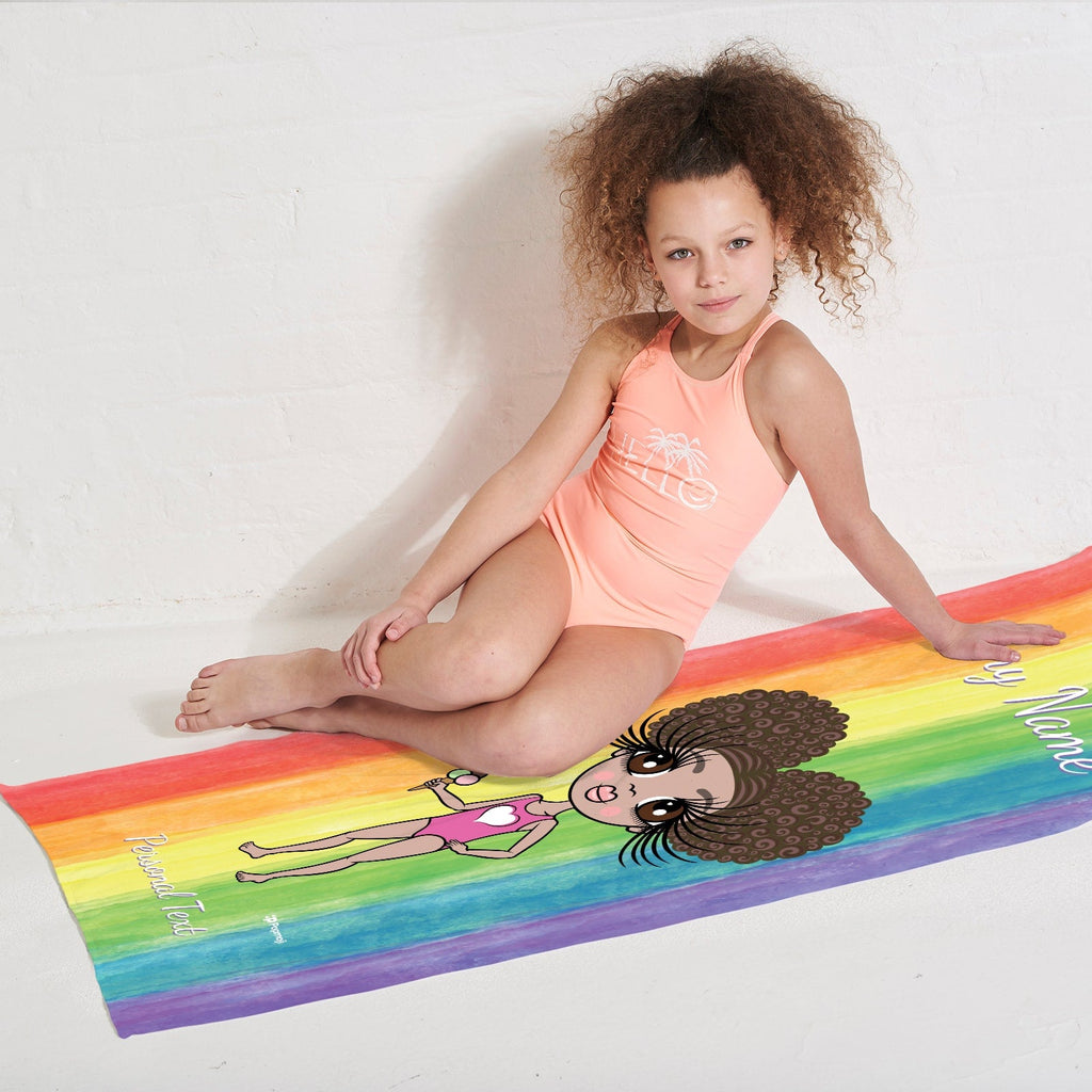 Girls Personalized Rainbow Fun Beach Towel