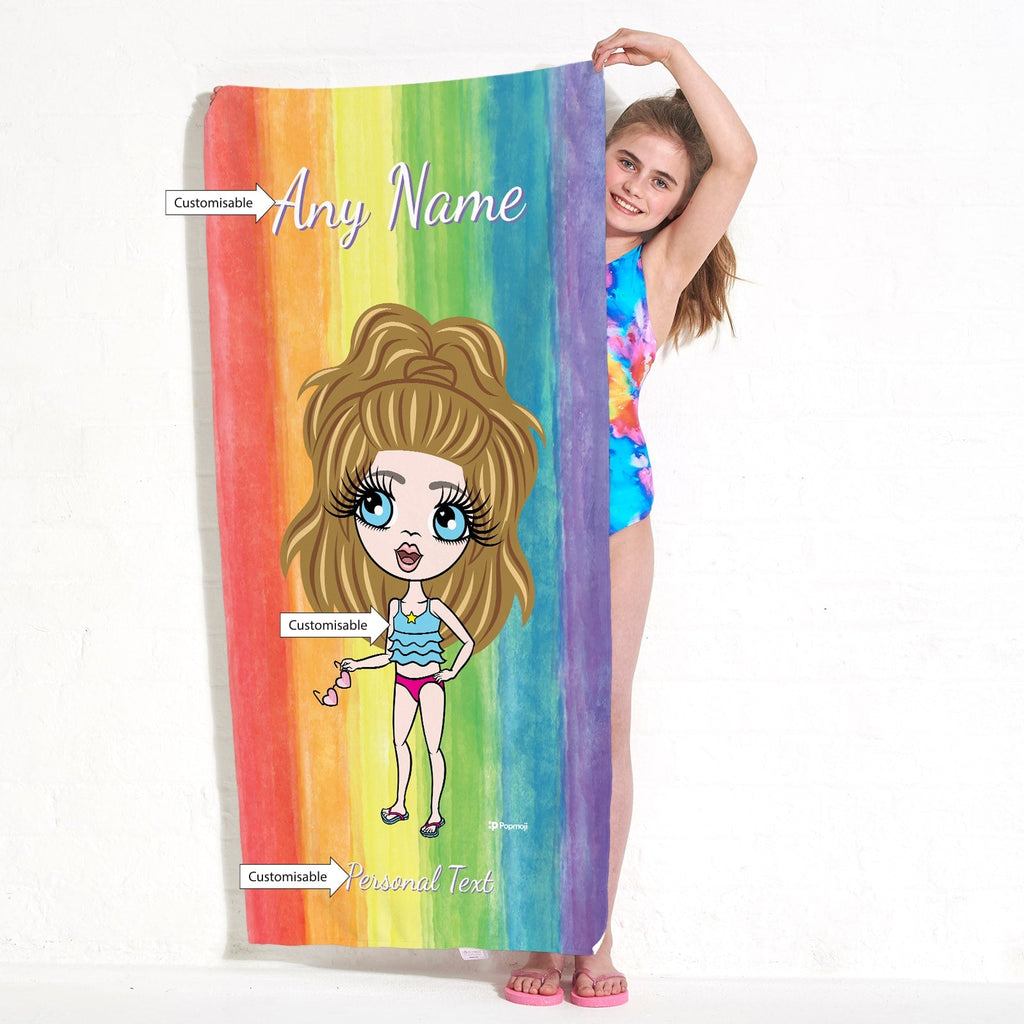 Girls Personalized Rainbow Fun Beach Towel