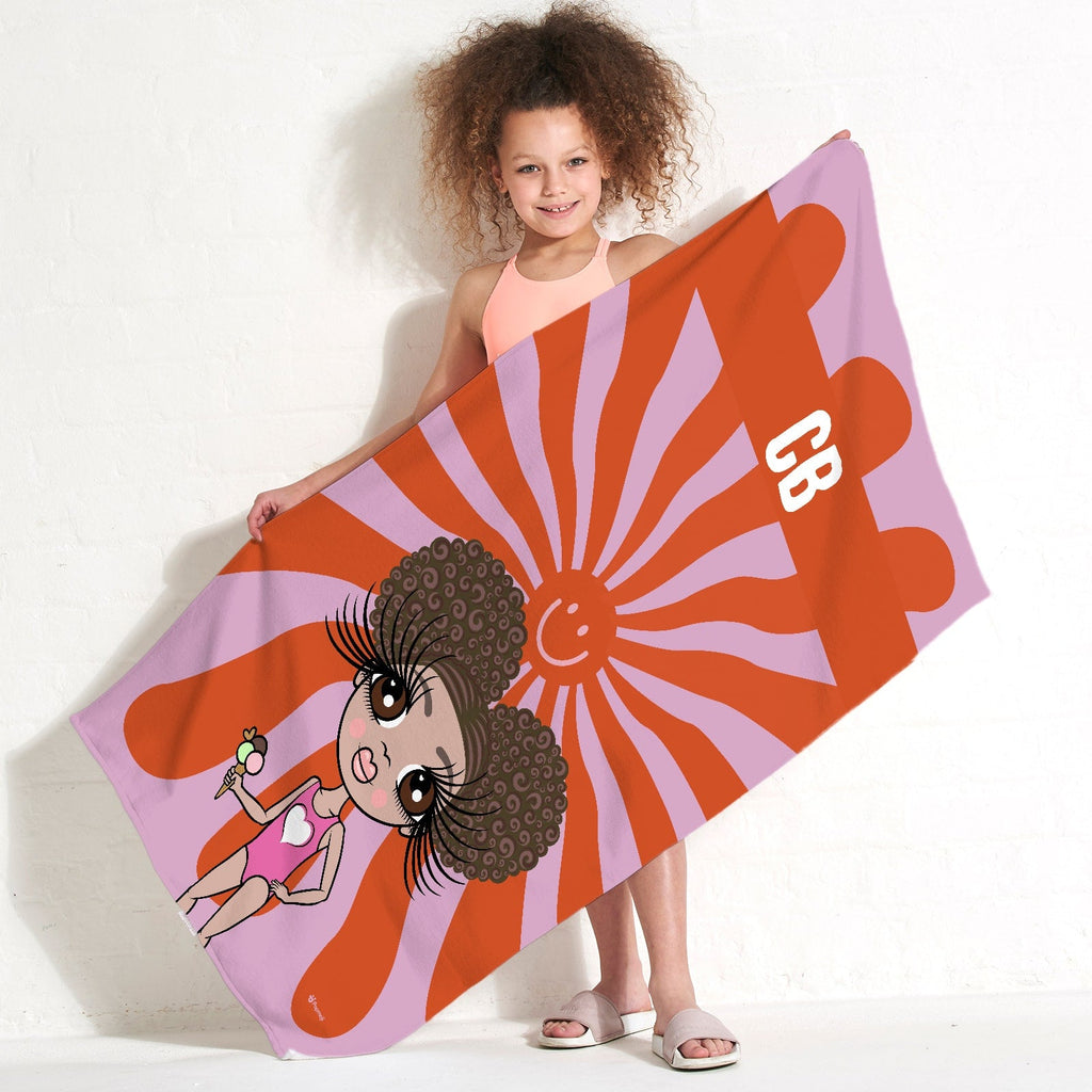 Girls Personalized Smiley Face Beach Towel