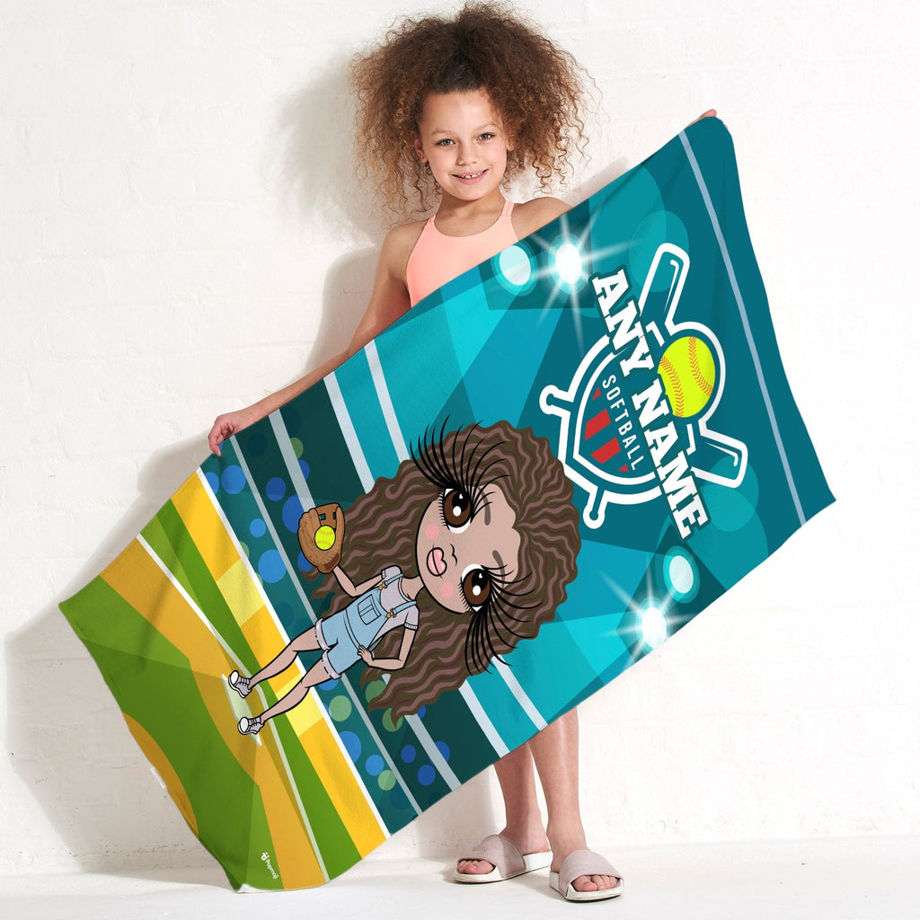 Girls Personalized Softball Beach Towel