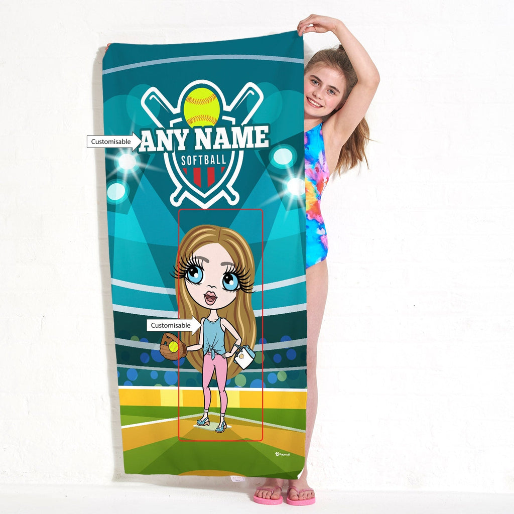 Girls Personalized Softball Beach Towel
