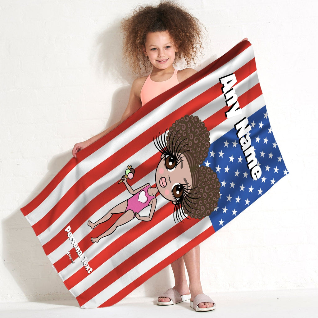 Girls Personalized Stars & Stripes Beach Towel