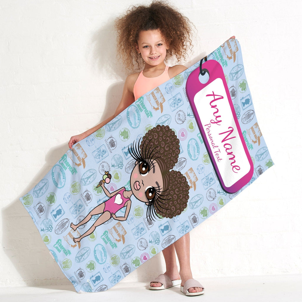 Girls Personalized Travel Stamp Beach Towel