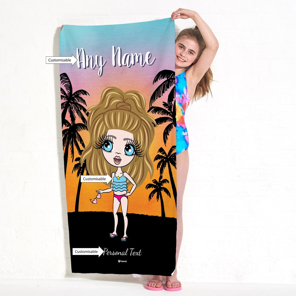 Girls Personalized Tropical Sunset Beach Towel