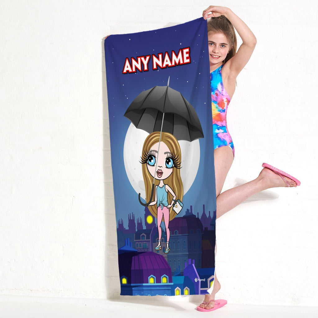 Girls Personalized Umbrella Flight Beach Towel