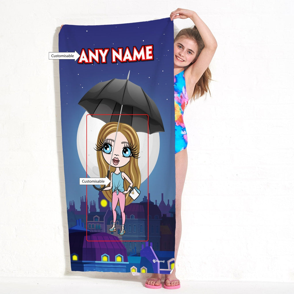 Girls Personalized Umbrella Flight Beach Towel