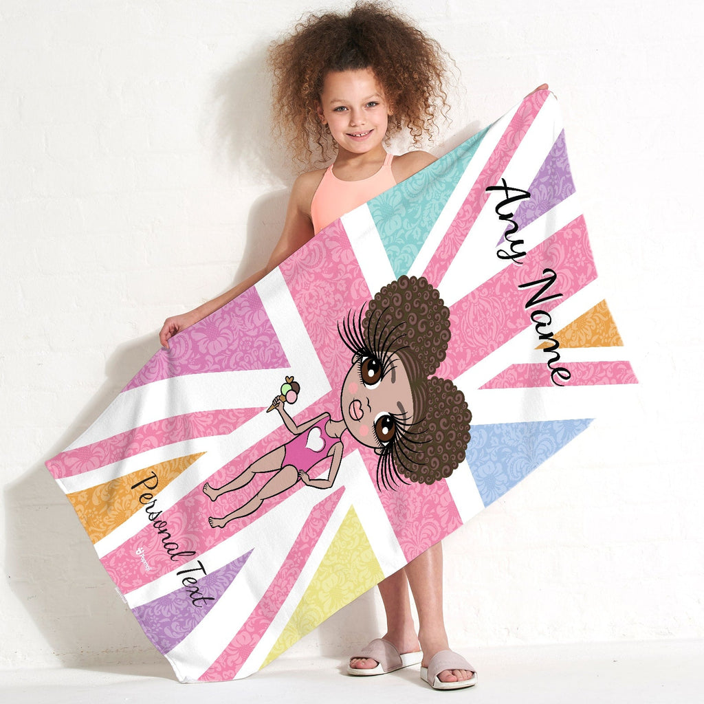 Girls Personalized Union Jack Beach Towel
