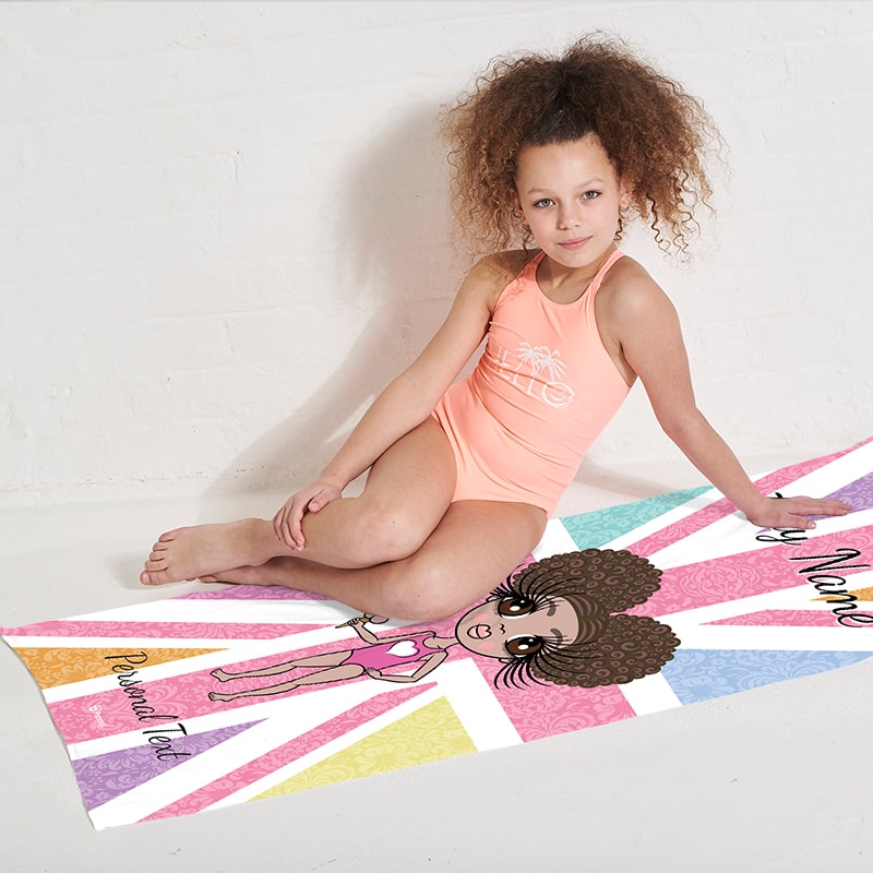 Girls Personalized Union Jack Beach Towel
