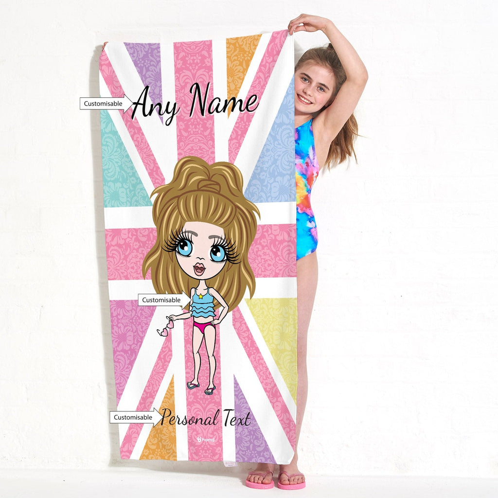 Girls Personalized Union Jack Beach Towel