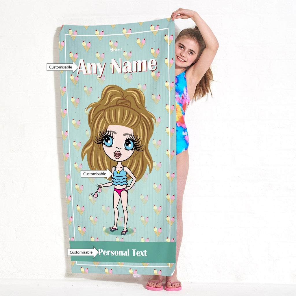 Girls Personalized Ice Cream Sundae Beach Towel