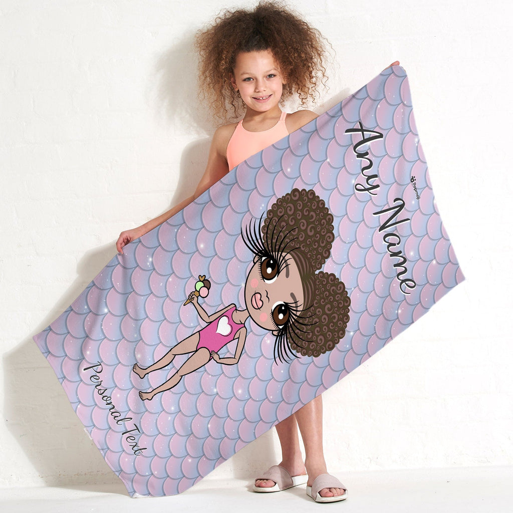 Girls Personalized Mermaid Glitter Effect Beach Towel