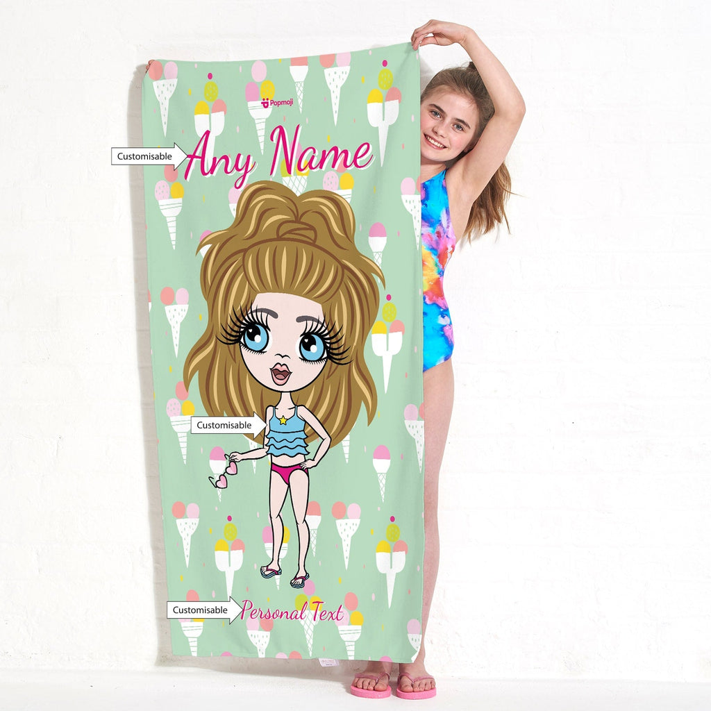 Girls Personalized Ice Cream Beach Towel