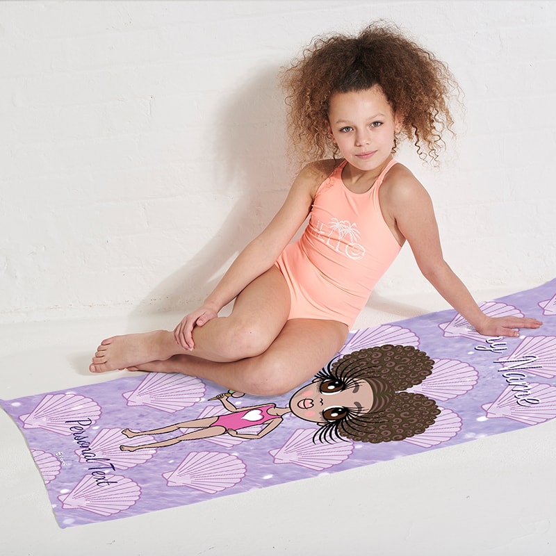 Girls Personalized Sea Shells Beach Towel