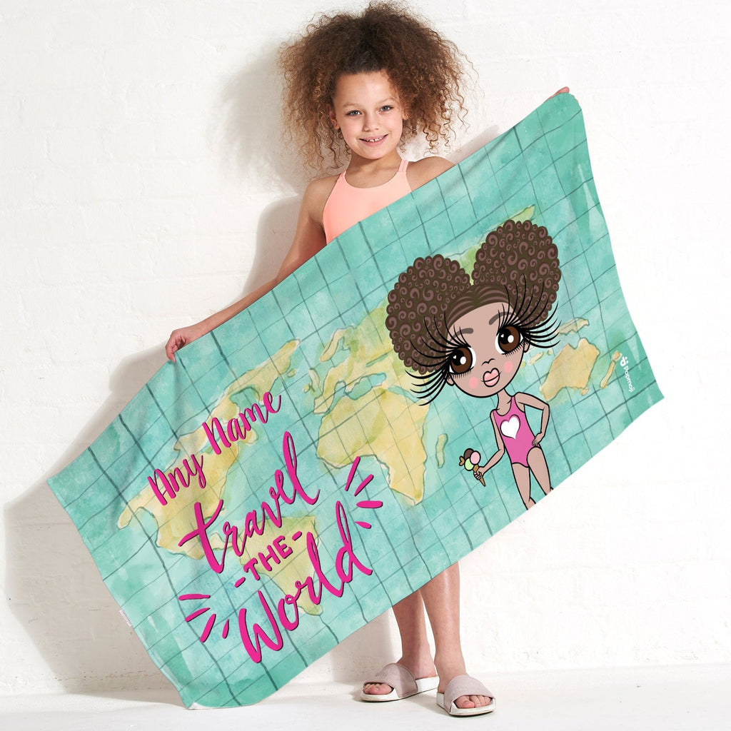 Girls Personalized World Print Beach Towel